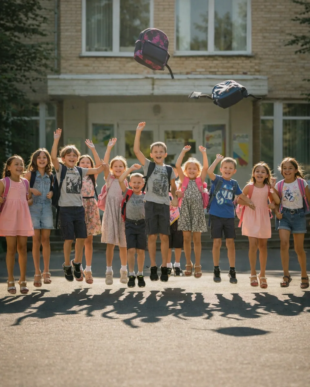 Дневной футбольный лагерь Метеор — дети у школы